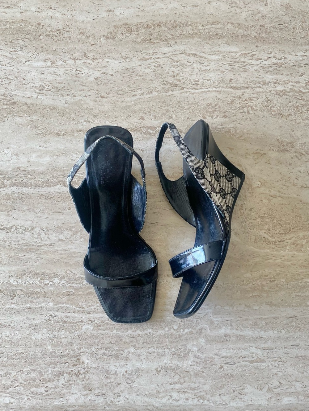 Vintage Gucci GG Canvas Slingback Wedge Sandals - Picture 1 of 9